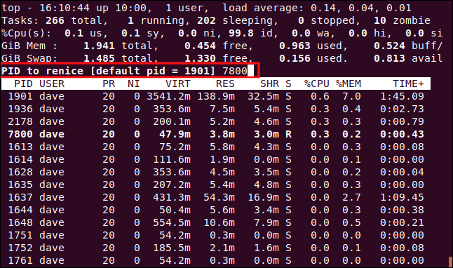 top prompting for the process ID of a process, in a terminal window.