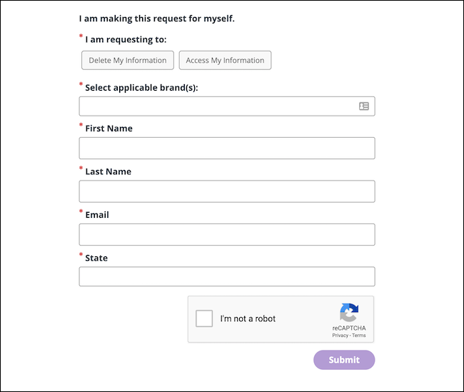 NBCUniversal account deletion request form