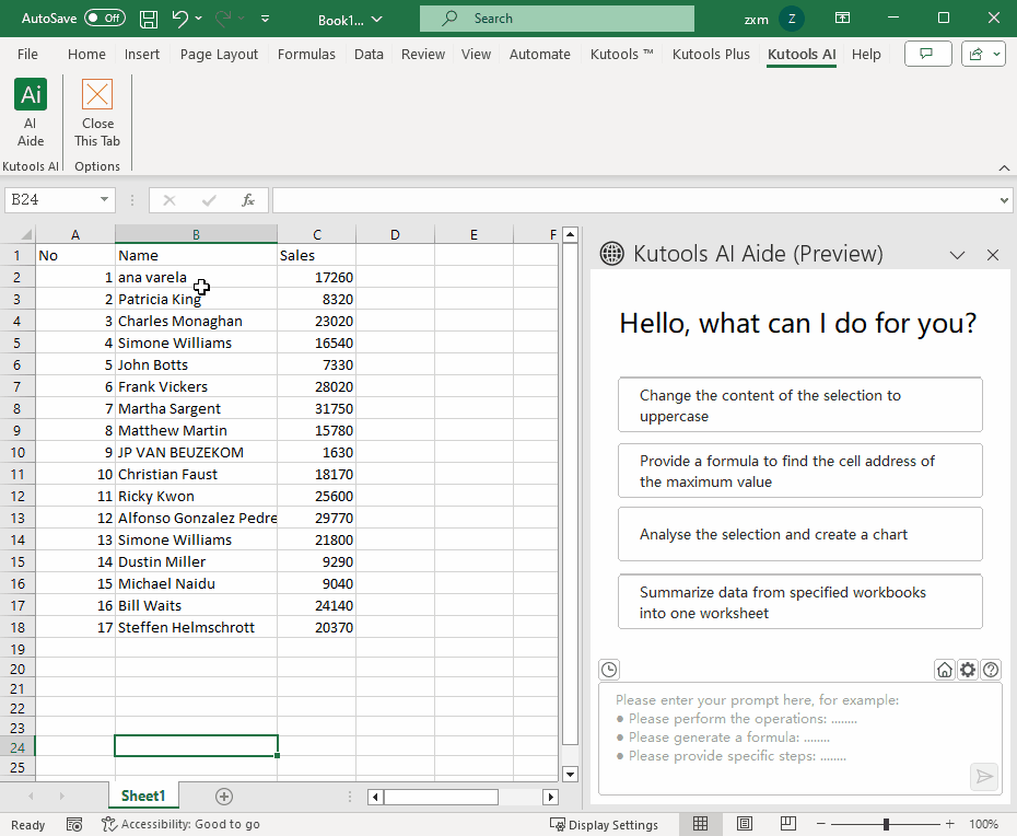 正版授权 | Kutools For Excel - 一款集众多优秀、实用、强大、易用功能于一身的 Excel 工具集。