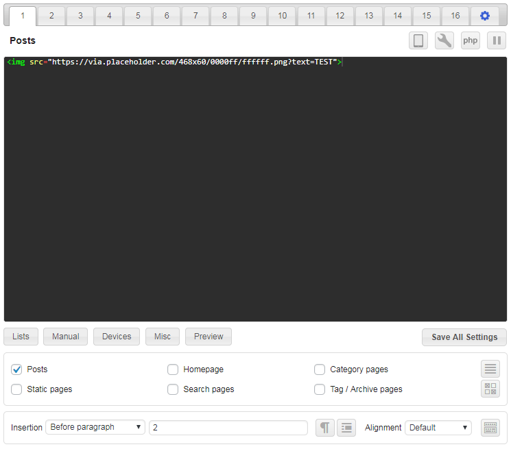 ad inserter settings start