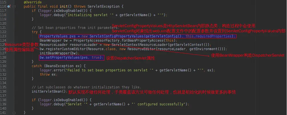 HttpServletBean重写了init方法
