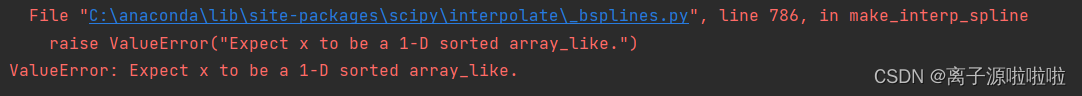 用python画平滑曲线时,报错“ValueError: Expect x to be a 1-D sorted array_like.”的 ...