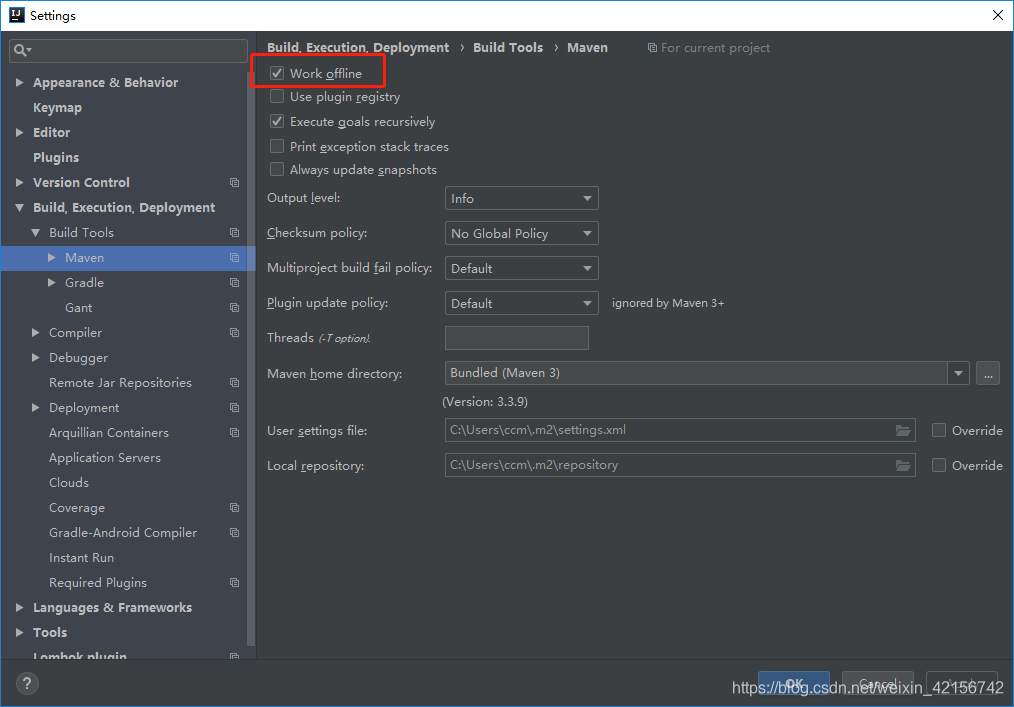 idea maven work offline 配置