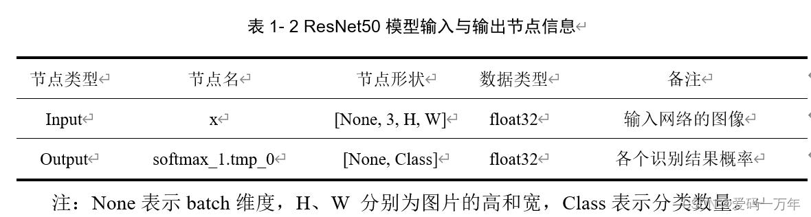 ResNet50模型输入与输出节点信息