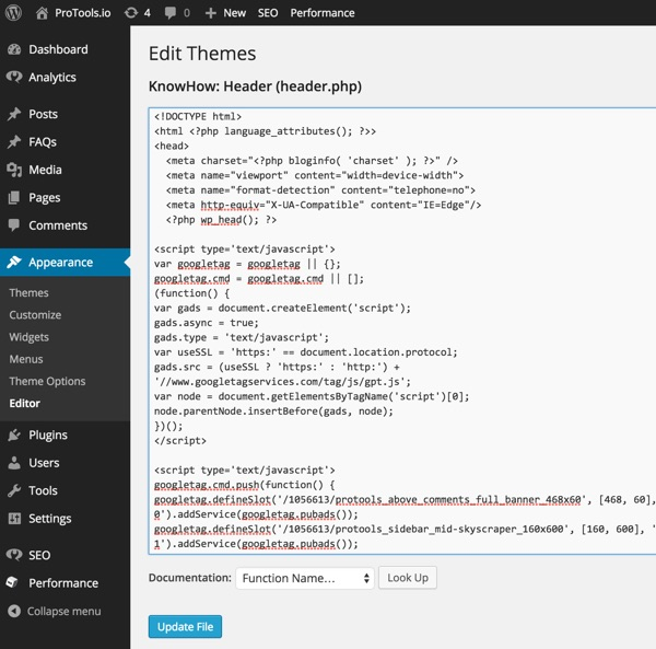 Google DFP Add JavaScript to Head Block