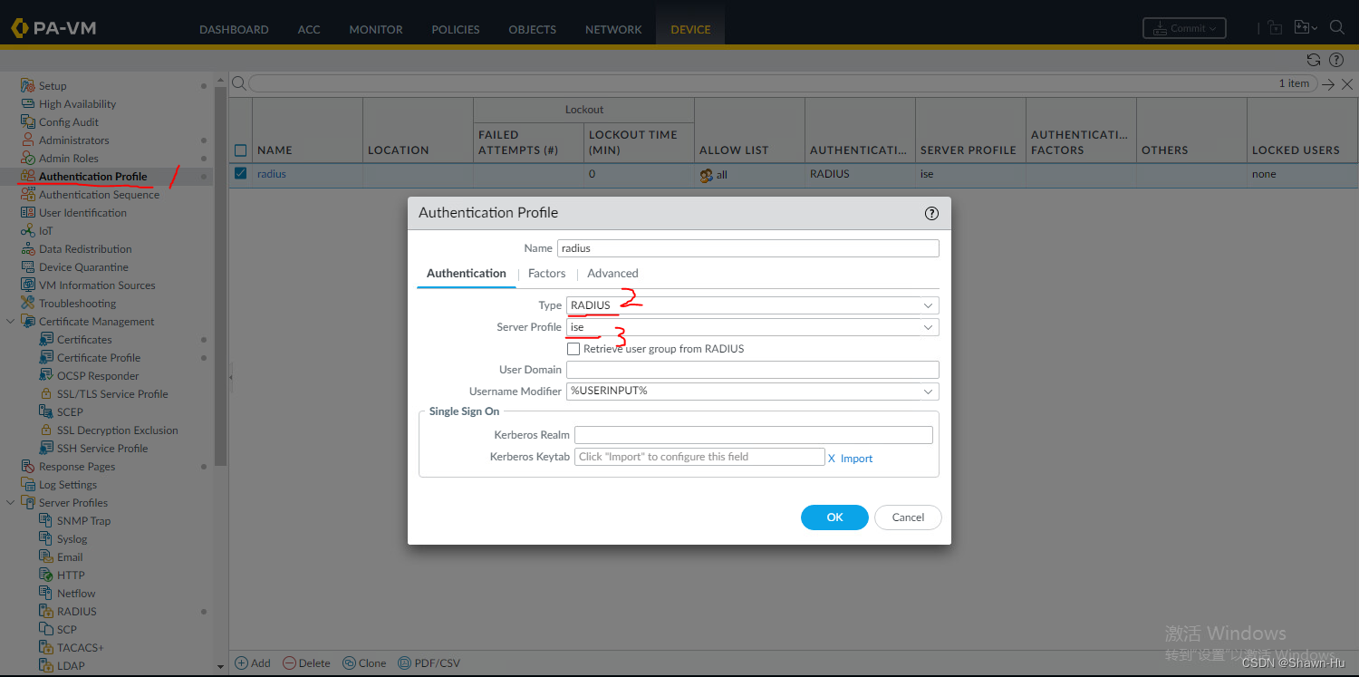 配置Authentication Profile