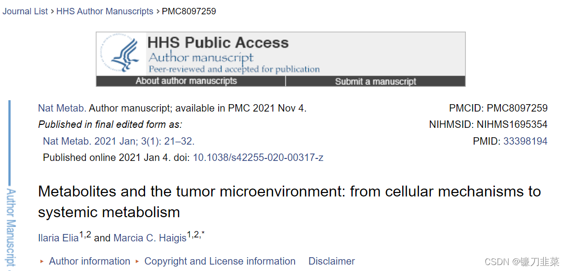 Metabolites and the tumor microenvironment: from cellular mechanisms to systemic metabolism