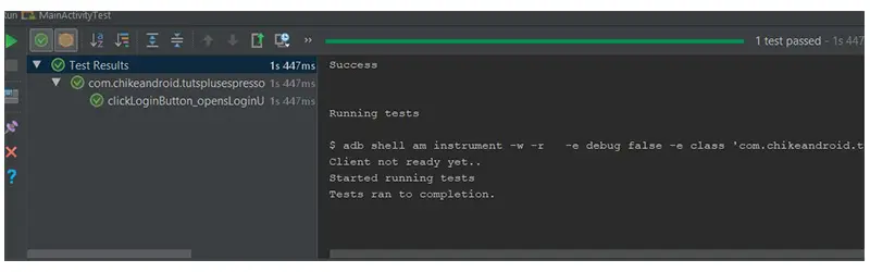 Android Studio测试结果工具栏 