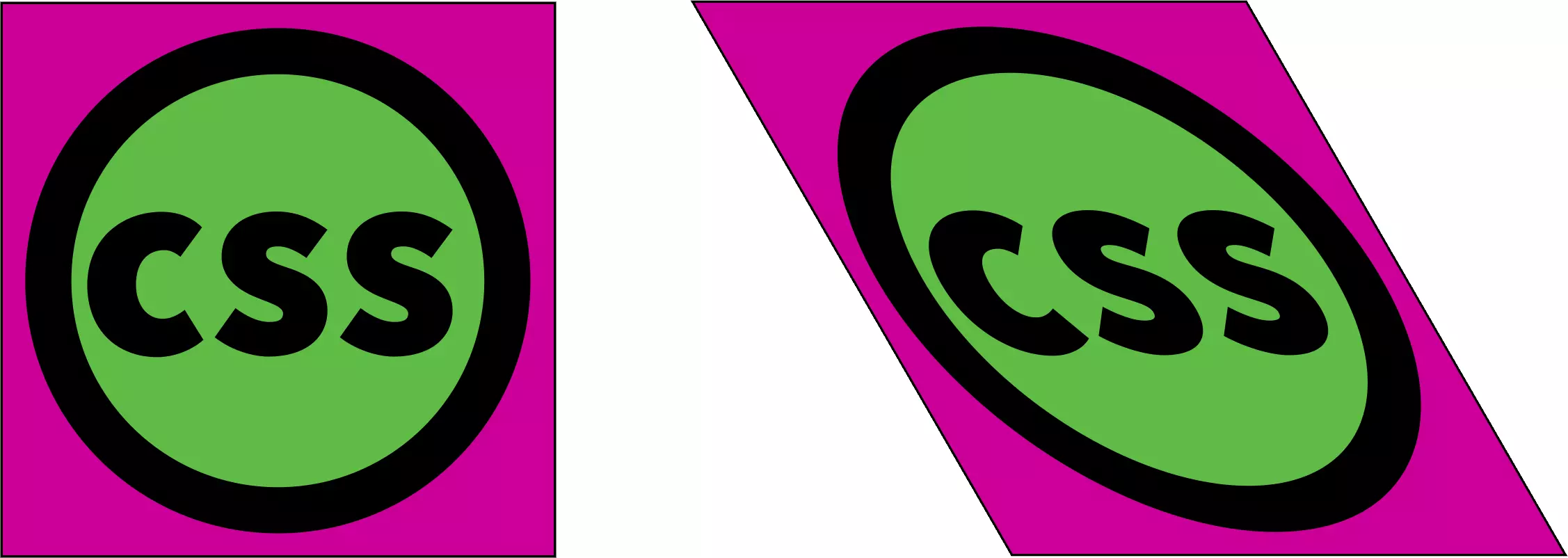 The left image is not transformed, while the right image reveals the effect of transform: skewX(30deg)