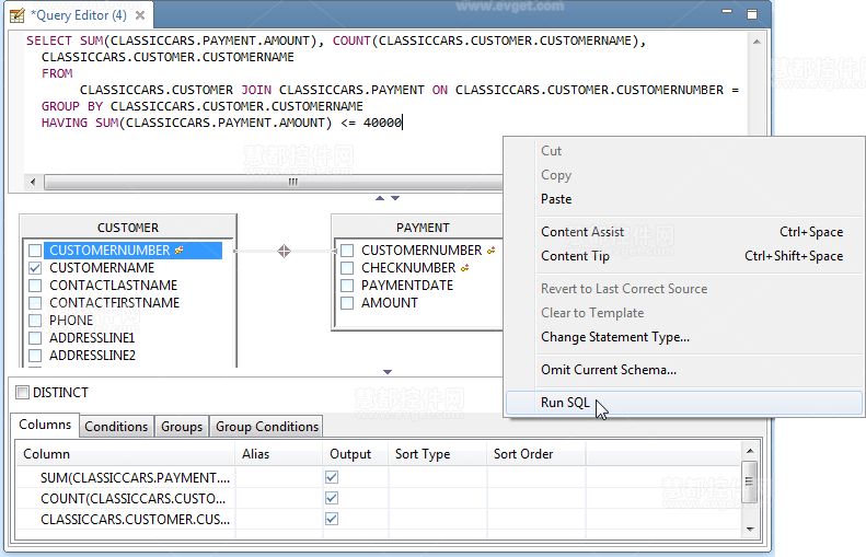 在MyEclipse中构建SQL查询语句