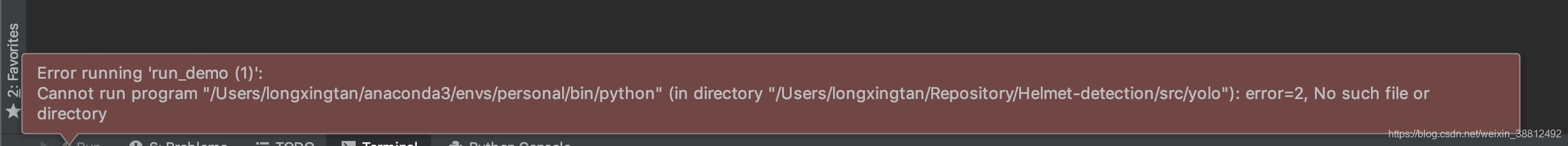 Debug pycharm: Error running *.py, cannot run program, No such file or ...