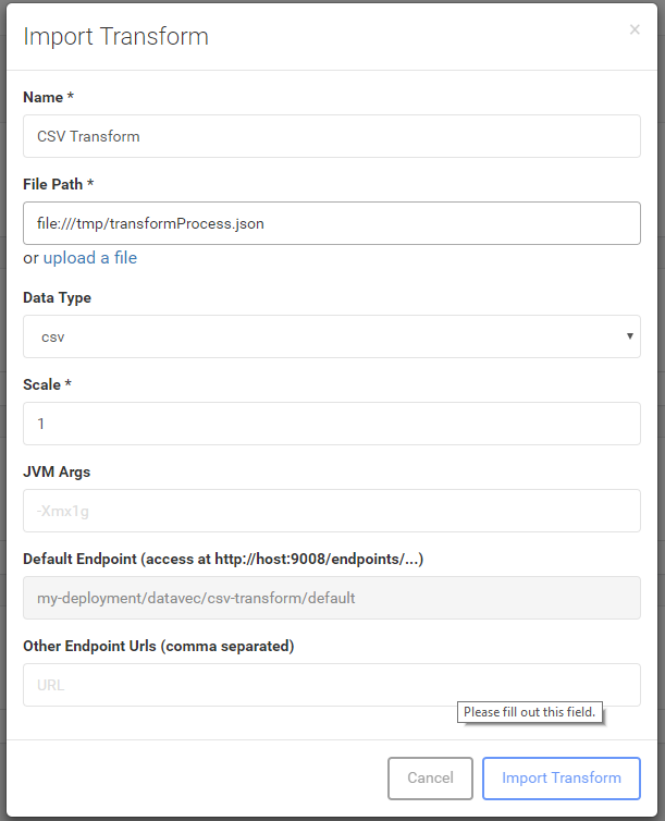 Importing CSV transform process