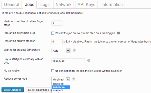 Increasing memory and reducing server load for BackWPup