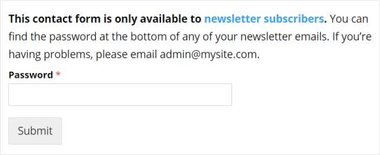 How your contact form looks to users before they enter the password