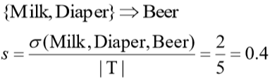 eg： s({牛奶，面包，尿布}) = 2/5