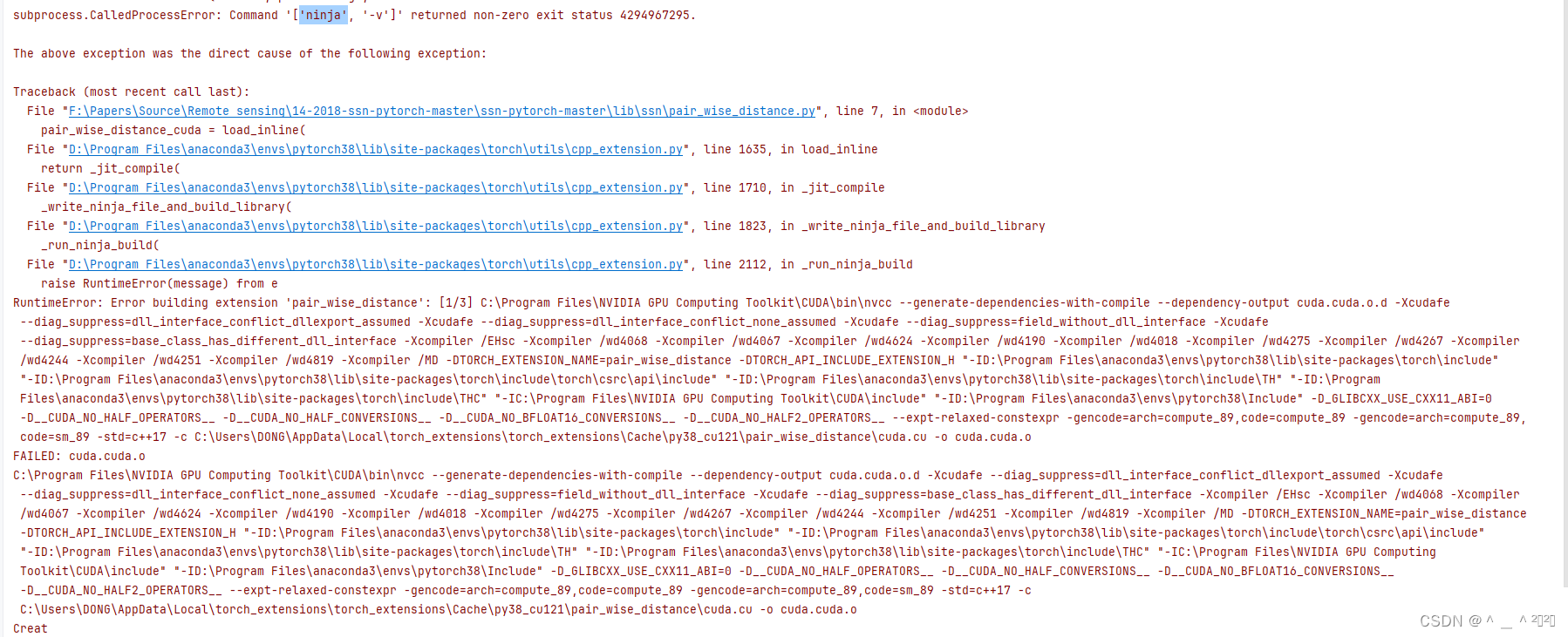 subprocess.CalledProcessError: Command '['ninja', '-v