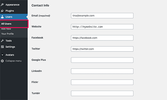 Add social media links to user profile