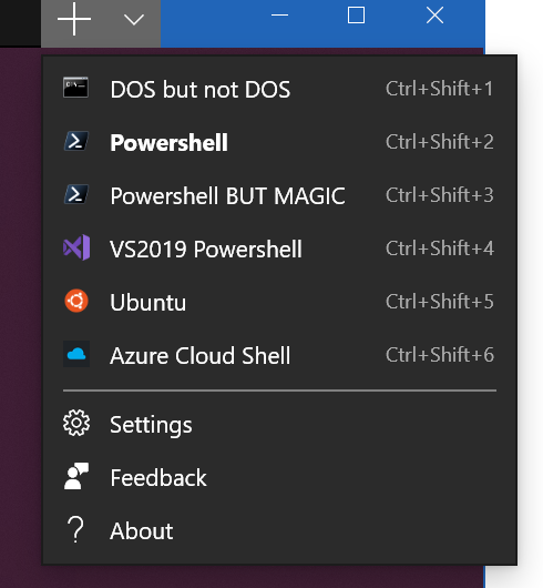 Windows Terminal menus