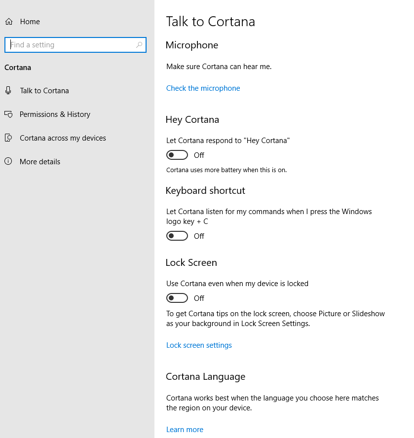 Cortana Configuration