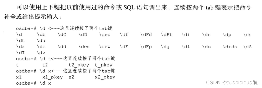 的使用介绍（二）4.4 psql 的使用技巧和注意事项4.4.1 历史命令与补全的功能