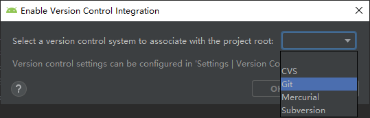选择 Git，然后点击 OK