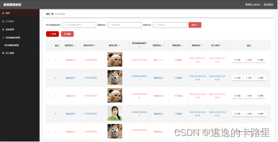图5.2 密切接触者管理页面