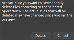 The file deletion confirmation dialog box in BleachBit.