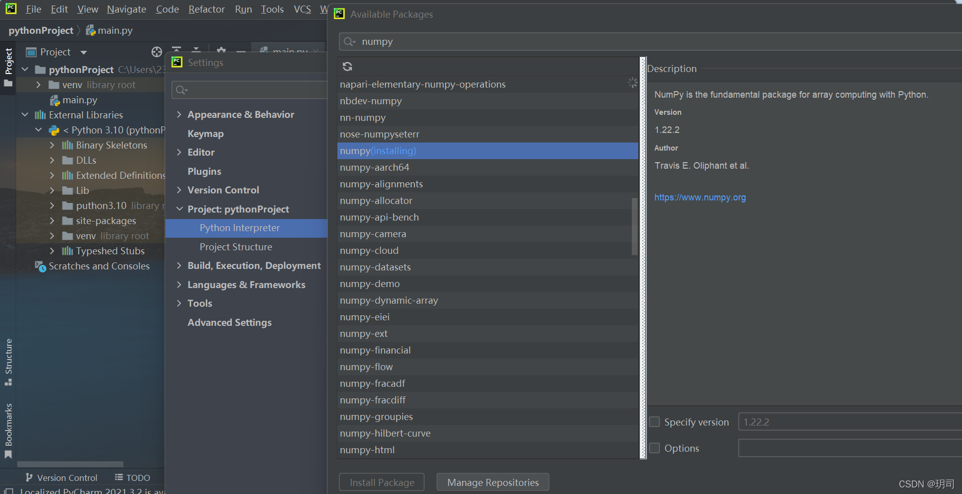 以安装numpy为例