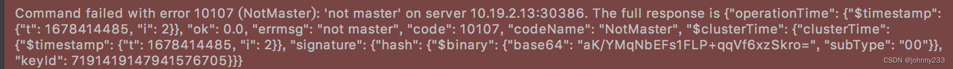 MongoDB副本集Command failed with error 10107 (NotMaster):on server_com ...
