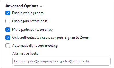 Advanced options and alternative host option