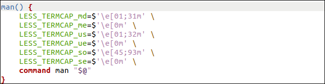 manshell function in the gedit editor.