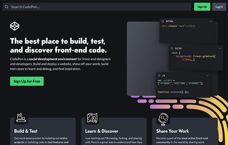 CodePen网站首页
