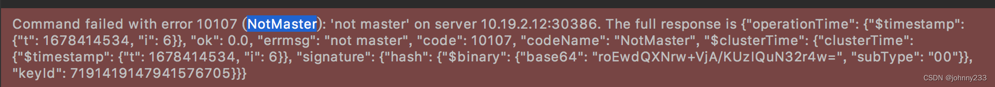 MongoDB副本集Command failed with error 10107 (NotMaster):on server_com ...