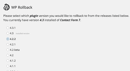 Rolling back to an older version of a WordPress plugin
