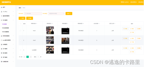 图5.2  NBA视频管理页面