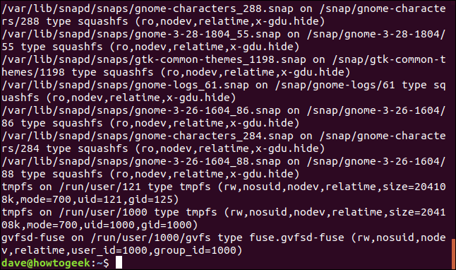 output from mount in a terminal window