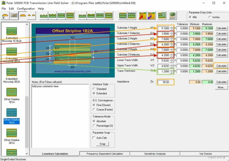 单端带状线阻抗计算