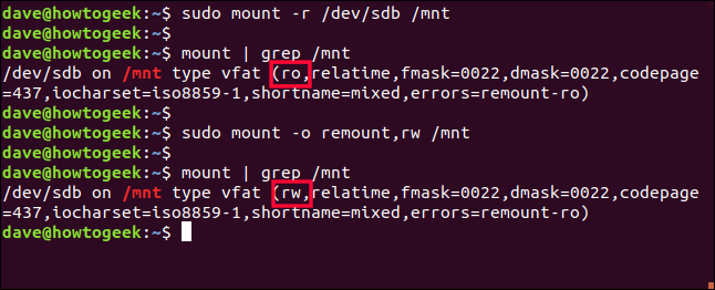 remounting a file system in a terminal window