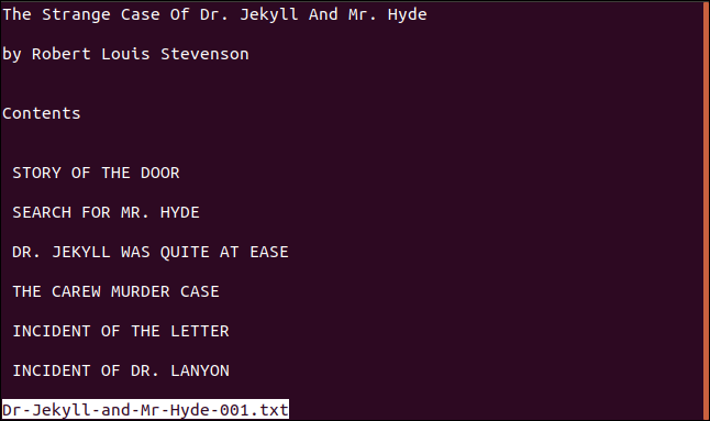 less displaying a text file in a terminal window