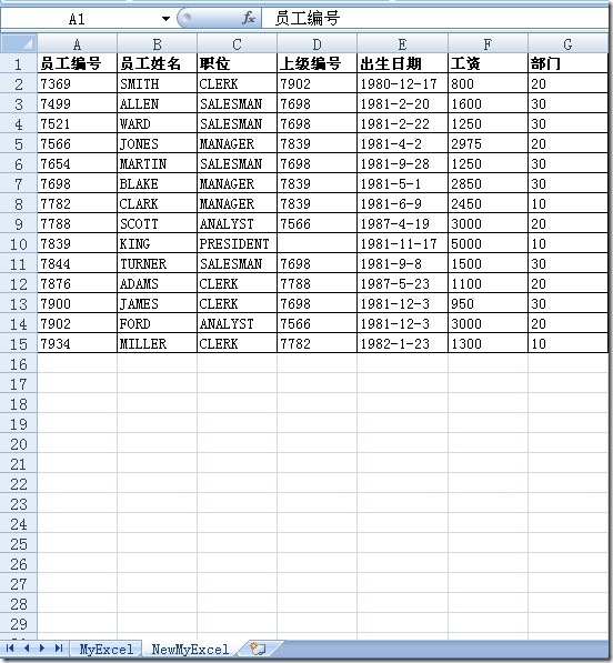新建一个名为 "NewMyExcel" sheet