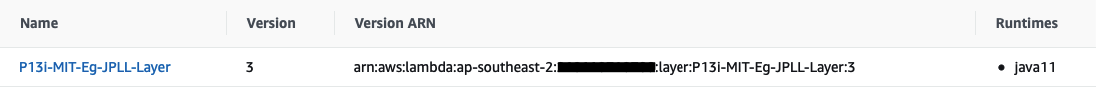 Lambda Layer as displayed in the AWS Lambda console under Layers.