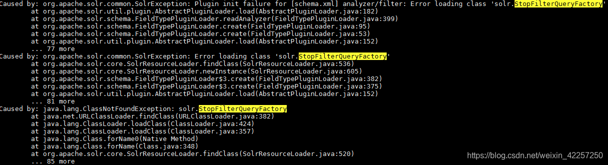 java.lang.ClassNotFoundException: solr.StopFilterQueryFactory