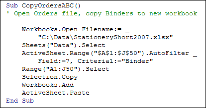 Excel VBA recorded code