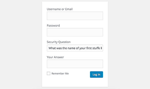 Login security questions in WordPress