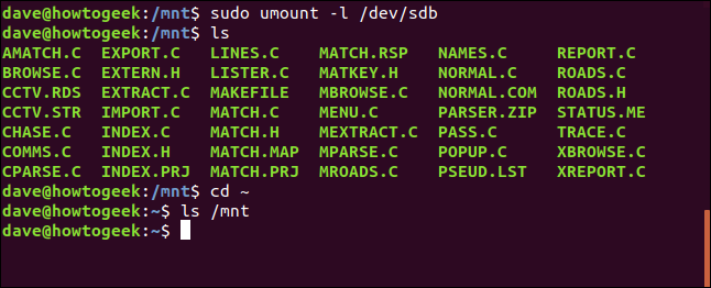 umount -l lazy option in a terminal window