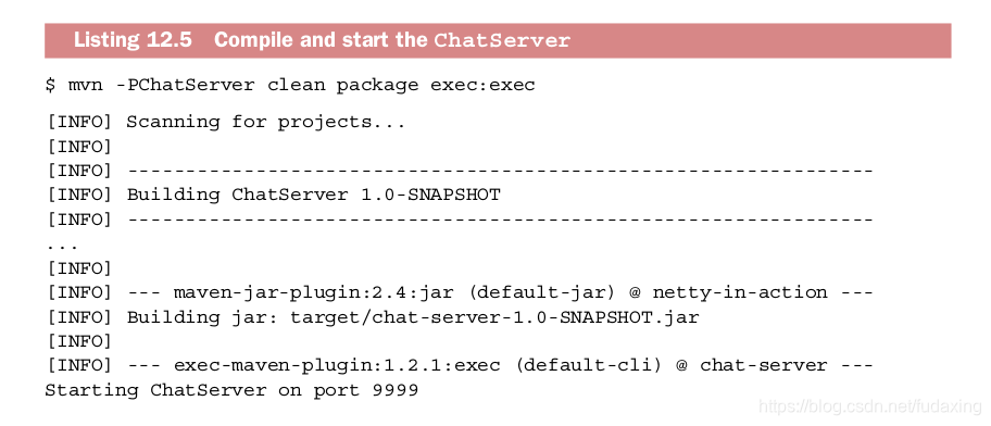 Listing 12.5 Compile and start the ChatServer