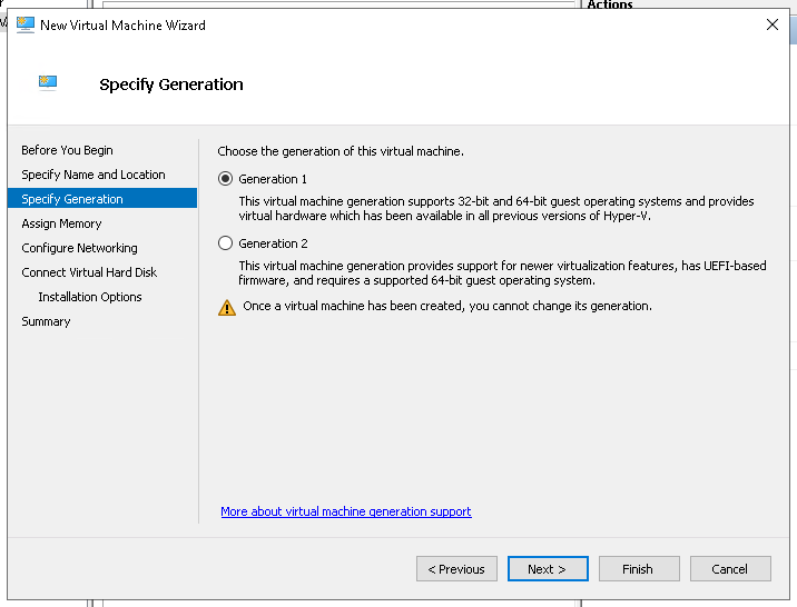 Specify Generation For VM In Hyper-V