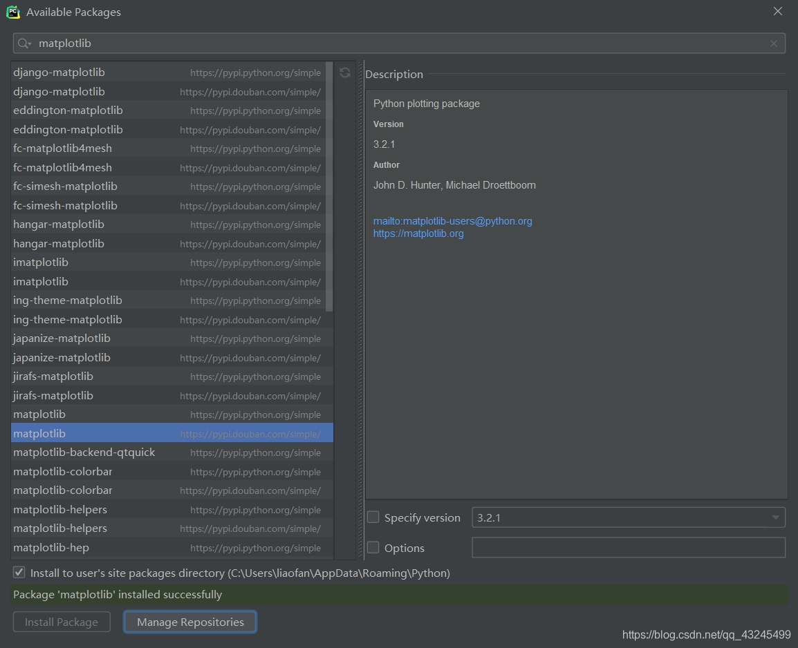 Pycharm：从国内镜像导入matplotlib库时安装失败_error occurred when installing package ...
