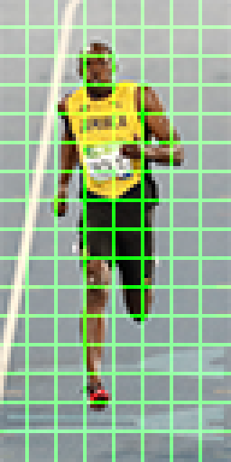 8×8 cells of HOG. Image is scaled by 4x for display.