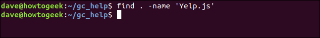 find . -name 'Yelp.js' in a terminal window